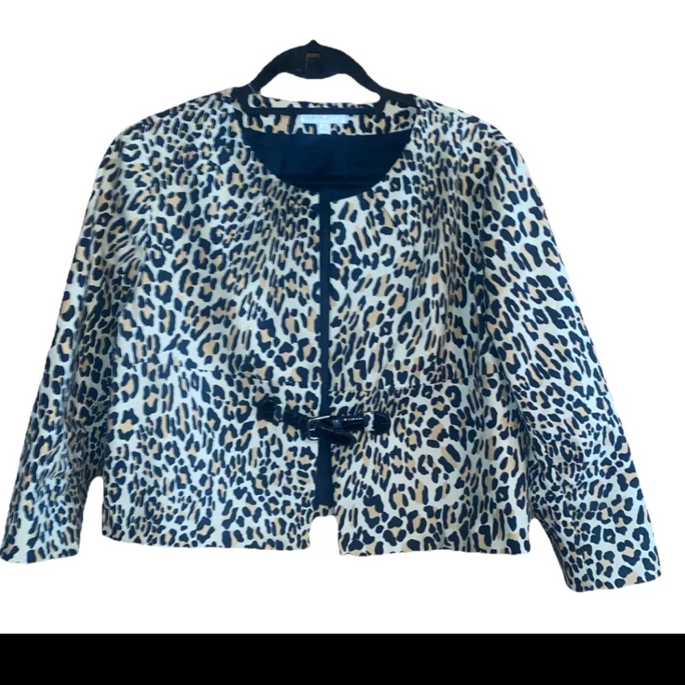 $ 750 PAULE KA Paris Animal Print Jacket/Blazer Cropped Leather Belt 46 Eu US 10